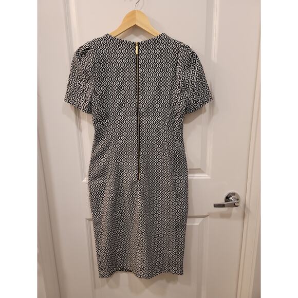 Calvin Klein Geometric Black and White Sheath Dress with Puff Shoulders - Picture 2 of 8